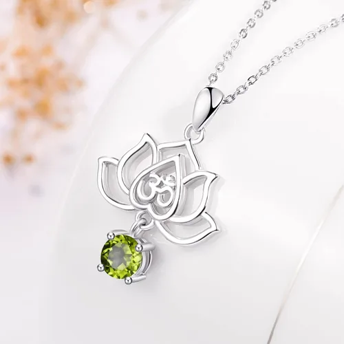 Vista 3 de TANGPOET Lotus Flower with Birthstone Necklace for Women 925 Sterling Silver Om Pendant Necklace Healing Jewelry Gifts for Christmas Birthday with