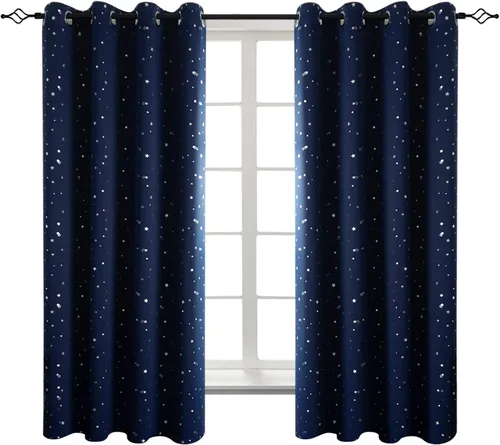 Vista 32 de BGment Cortinas opacas para dormitorio infantil, con aislamiento térmico, con ojales, estampado de estrellas plateadas, cortinas para oscurecer