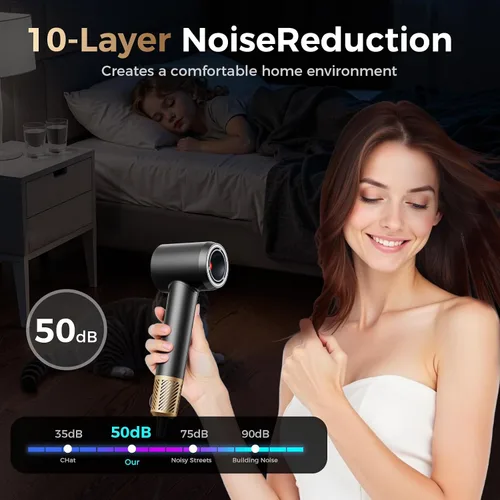 Vista 7 de Secador de pelo infrarrojo, 160000 RPM de bajo ruido para mujeres y hombres, control profesional de encrespamiento de iones negativos y sin daños