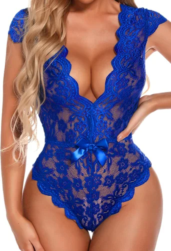 Vista 4 de KYLELOVE Lencería de peluche para mujer de una pieza con encaje a presión en la entrepierna