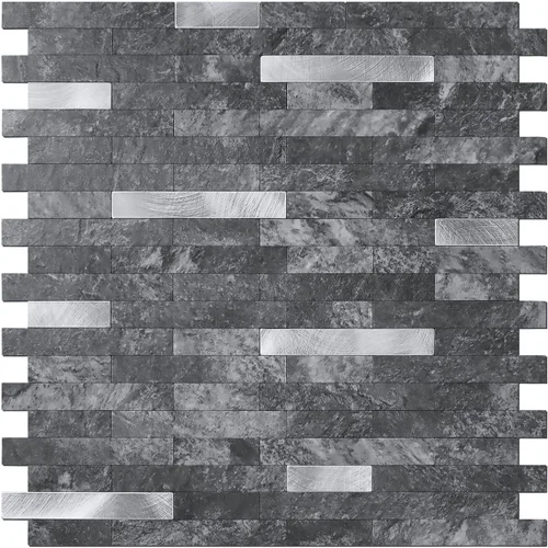 Vista 20 de STICKGOO Azulejo de protección contra salpicaduras para despegar y pegar, para cocina y baño, aspecto de madera negra y gris, PVC, mezcla de metal