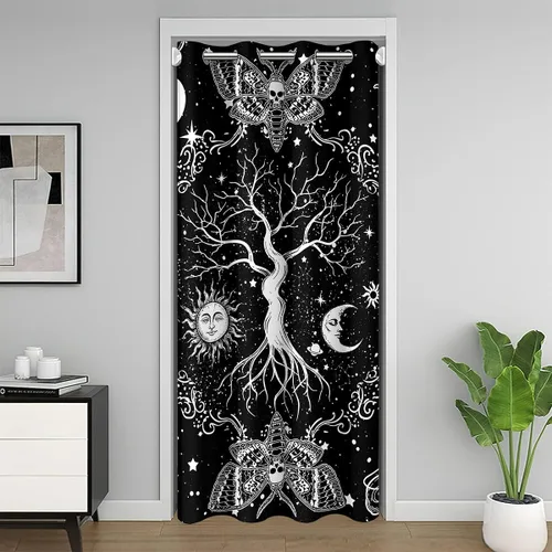 Vista 12 de Erosebridal Cortina de puerta de teñido anudado, cortina opaca bohemia, cortina exótica abstracta en espiral, elegante cortina hippie para puerta