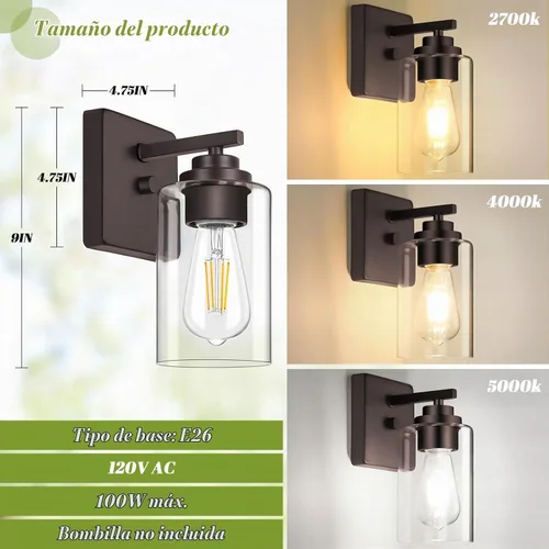 Vista 6 de VerRon Juego de 2 apliques de pared para baño, lámparas modernas de tocador, faroles de montaje de bronce cepillado al óleo, luces de pared