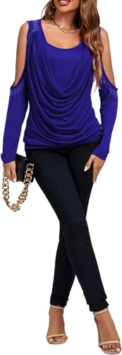 Vista 5 de Rooscier Blusa de manga larga con cuello vuelto y hombros descubiertos para mujer