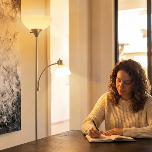 Vista 8 de [Renovado] Brightech Torchiere Lámpara de pie LED Sky Dome Plus, lámpara de pie súper brillante con lámpara de lectura para salas de estar