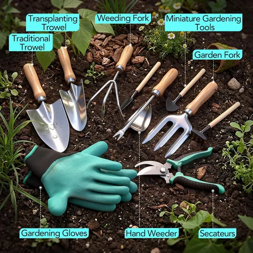 Vista 5 de Bluemars Kit de herramientas de mano de jardinería, 14 piezas, juego de herramientas de jardín de acero inoxidable resistente con bolsa de jardín