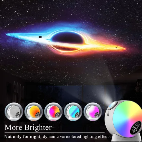 Vista 3 de Proyector Galaxy Pro para dormitorio, proyector de estrellas planetario 13 en 1, luz nocturna con temporizador y ruido blanco, control remoto, reloj
