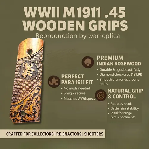 Vista 50 de WWII US M1911 / 1911 .45 Puños de madera - Reproducción