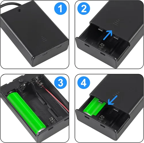 Vista 5 de 4 soportes para 3 pilas AA, 3 pilas AA 4.5-5V con cubierta e interruptor de encendido/apagado, cable USB