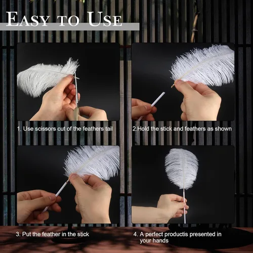 Vista 3 de Kit de plumas de avestruz natural en masa color beige de 15-17 pulgadas (38-43 cm), 80 piezas. Los kits contienen plumas de 8-10 pulgadas y palos