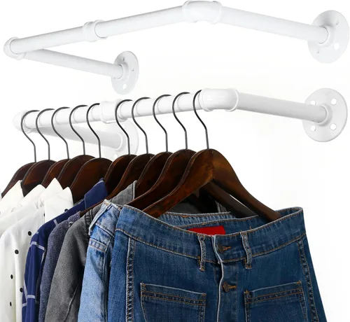 Vista 10 de WEBI Perchero de Ropa Montado en la Pared, Perchero de Tubo Industrial de 20 Pulgadas para Colgar, Barra de Ropa de Hierro Resistente, Varilla