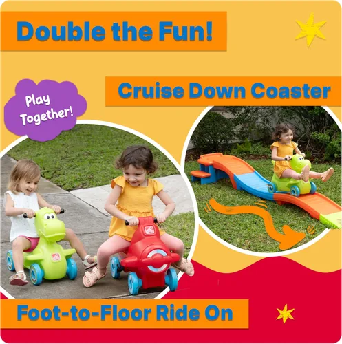 Vista 4 de Step2 Dino Dash Up & Down Roller Coaster para niños, vehículo de juguete para empujar, juego de interior/exterior, hecho de plástico duradero