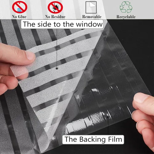 Vista 5 de LEMON CLOUD Película de privacidad para ventana, autoadhesiva, sin pegamento, patrón de rayas esmeriladas, película decorativa de privacidad