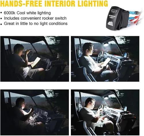Vista 3 de Xprite 9" Espejo retrovisor central UTV con luces interiores y interruptor basculante, espejos retrovisores de aluminio se ajusta a 1.75"-2