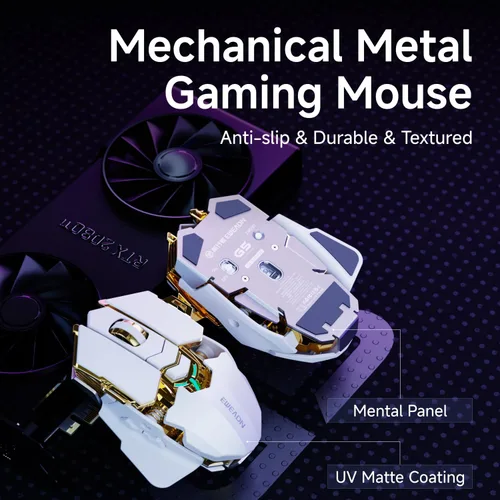 Vista 8 de EWEADN G5 - Mouse inalámbrico para juegos, 12800 DPI RGB ajustable con 6 modos retroiluminados, llave de fuego rápido, 9 botones macro programables