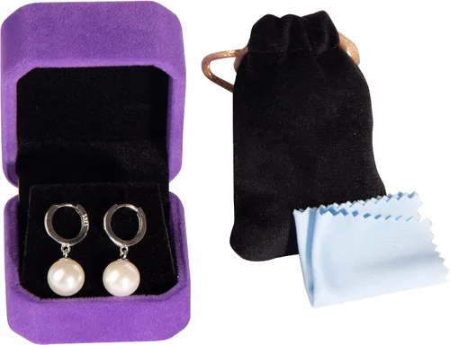Vista 3 de Aretes colgantes de perlas AAA+ chapados en oro de 18 quilates seleccionados a mano para agricultura de agua dulce para mujer, juego de joyería