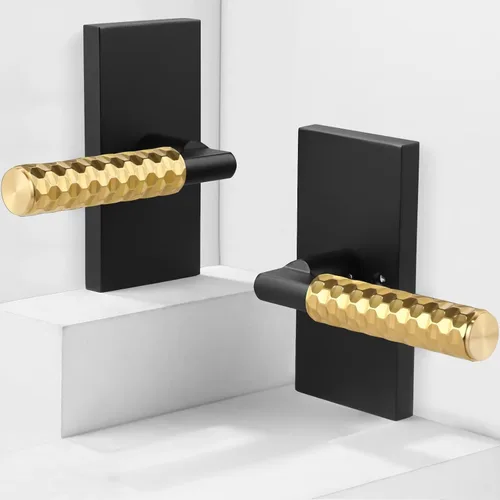 Vista 9 de Linkaa 2 Pack丨 Black Gold Dummy Door Handle Lever Knob for Closet Indoor Interior Dummy Door Pull for French Doors丨Reversible Levers丨No-Turning No