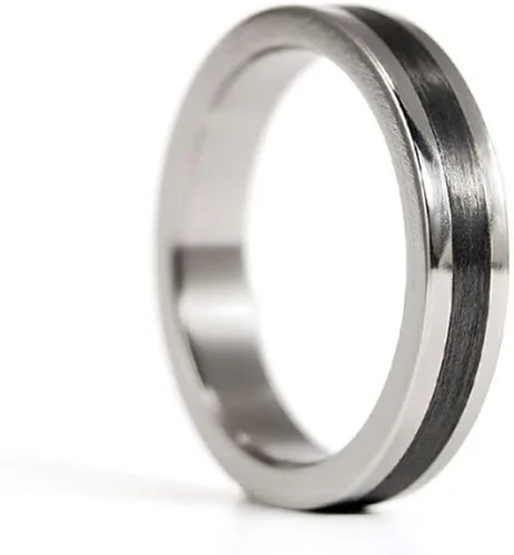 Vista 2 de Anillo de boda de titanio pulido y fibra de carbono para mujer. (00347_4N)