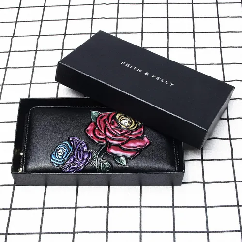 Vista 7 de FEITH & FELLY - Cartera con bloqueo RFID para mujer, de cuero grabado en relieve, talla única