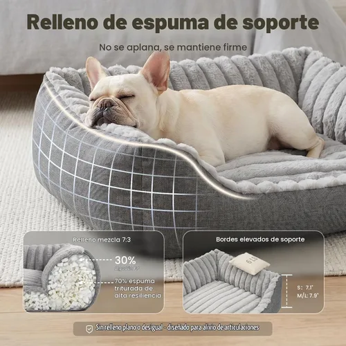 Vista 4 de Avont Dog Bed for Small Pets, Plush Foam, Washable, Low Entry, Grey