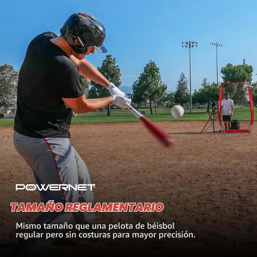 Vista 4 de PowerNet Launch F-lite Softball & Baseball Pitching Machine, Dimpled Practice Balls, Bucket of Baseballs, Coaching Bucket Bundle for Pitching