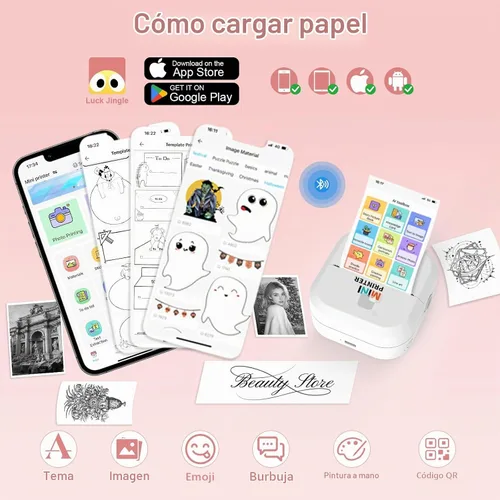Vista 4 de Impresora de Pegatinas - Impresión Rápida de 24"/Min - Impresora Bluetooth Sin Tinta y Fabricante de Pegatinas con 13 Rollos de Papel, Impresora