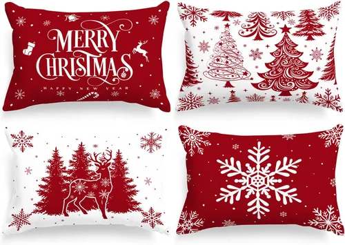 Vista 13 de Lanpn Juego de 4 fundas de almohada de Navidad negras de 12 x 12 pulgadas, fundas de almohada decorativas de invierno, cojín de árbol de Navidad