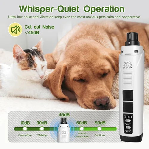 Vista 5 de Molinillo de uñas para perro, 4 velocidades, recargable, silencioso, eléctrico, recortador de uñas para mascotas con luces LED duales, protector