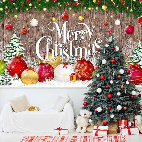 Vista 6 de Irenare Telón de fondo de Navidad, banner de Feliz Navidad, decoración para fiesta, fondo de fotografía de Navidad, accesorios para fotos