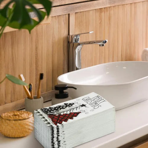 Vista 5 de AnyDesign 100 hojas de servilletas de Navidad para invitados, árbol de Navidad, servilletas de papel desechables, servilletas decorativas para baño