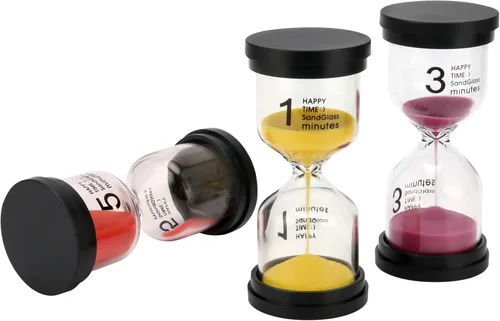 Vista 4 de HOZEON Juego de 8 temporizadores de arena, reloj de arena de plástico con reloj de arena, reloj de arena colorido para aula, oficina, cocina, hogar