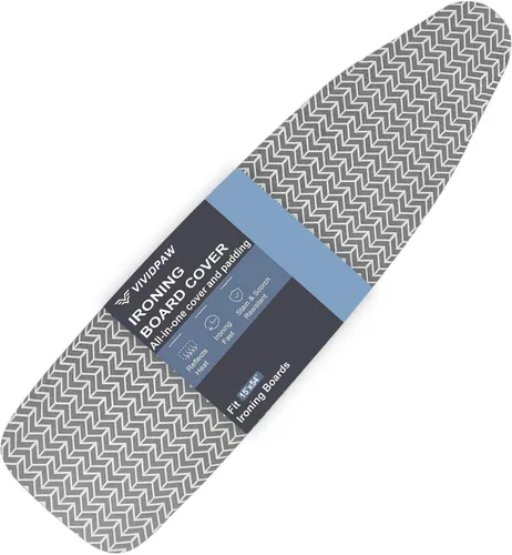 Vista 13 de VividPaw Funda y almohadilla para tabla de planchar, tamaño estándar 15"x54", acolchado grueso, borde elástico, revestimiento de silicona
