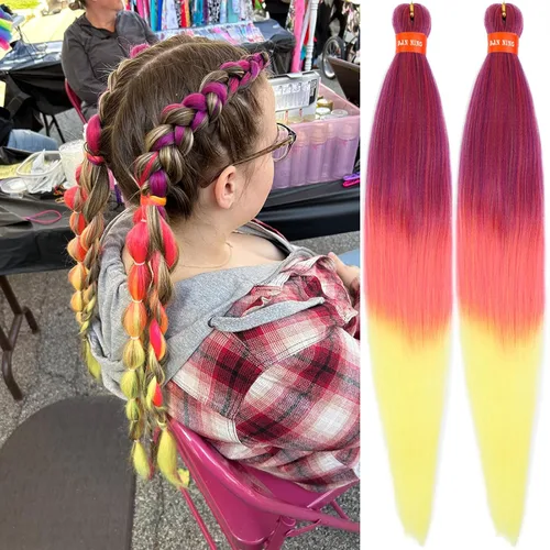 Vista 29 de Cabello trenzado preestirado ombré, extensiones de cabello trenzado sedoso, sin picazón, trenzas de cabello trenzado de ganchillo con textura Yaki