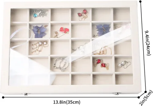 Vista 4 de Stratalife Organizador de joyas con tapa, exhibidor transparente, organizador grande de aretes, caja de almacenamiento de terciopelo para aretes