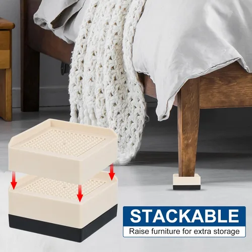 Vista 5 de uxcell Elevadores de muebles de 1.5 pulgadas, 4 piezas de elevadores cuadrados ajustables para sofá para extensor, para cama, escritorio, sofá, Beige