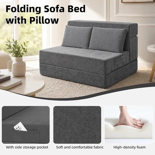 Vista 4 de Sofá cama plegable, silla convertible con almohada Gris oscuro