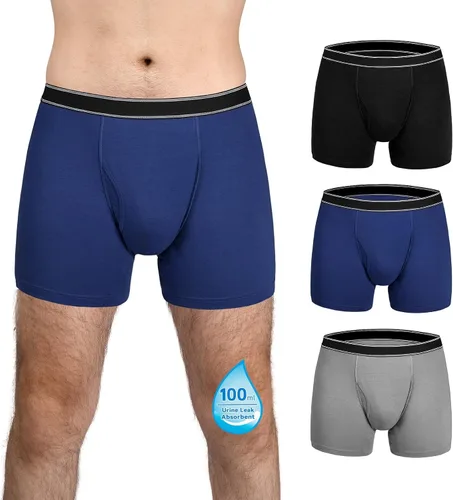 Vista 18 de Ropa interior lavable para incontinencia para hombre, calzoncillos bóxer de algodón, 3.4 fl oz de absorción, ropa interior a prueba de fugas