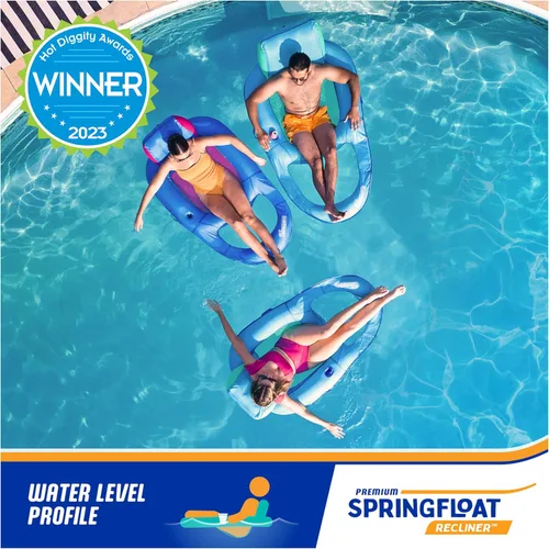 Vista 5 de SwimWays Spring Float - Tumbona reclinable prémium para piscina, flotadores inflables para adultos con inflado rápido para edades de 15 años