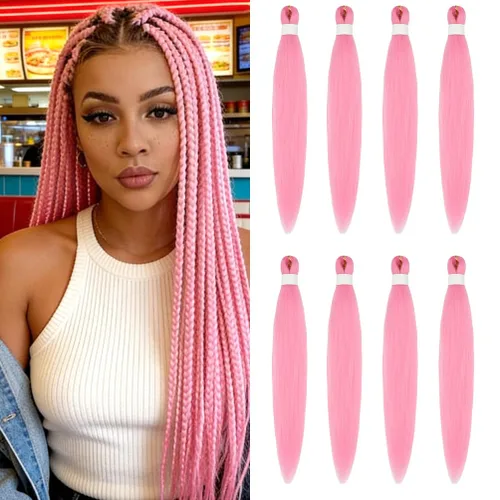 Vista 74 de 8 paquetes de extensiones preestiradas - 16 pulgadas de cabello trenzado premium, 55G/paquete, sin picazón, fijación en agua caliente, textura Perm