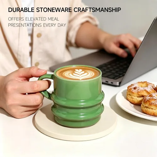 Vista 11 de Juego de 4 tazas de café de cerámica, tazas de café acanaladas onduladas 3D