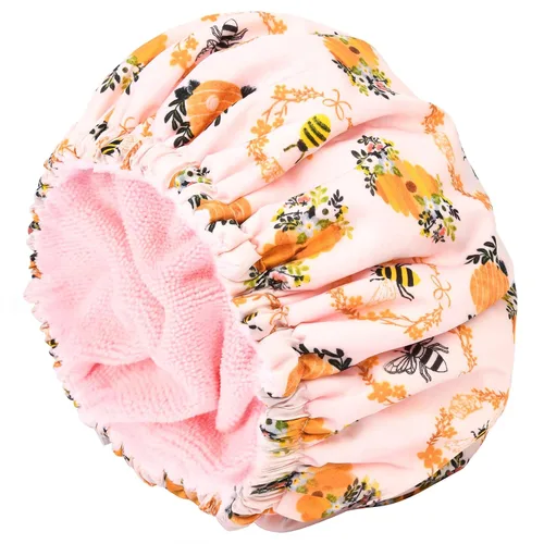 Vista 25 de Gorro de ducha para mujer, gorro de baño negro, reversible, grande, impermeable, ajustable, forro de rizo y banda elástica, dobladillo elástico
