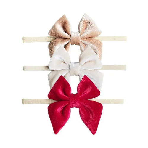 Vista 9 de YanJie Diademas de Navidad para bebé y niñas, lazos de terciopelo para recién nacidos, lazo de marinero, diadema de nailon, suave y elástico, lazo