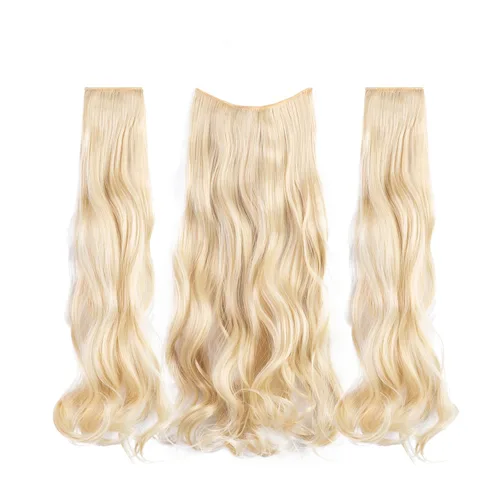 Vista 2 de Extensiones de cabello invisibles con halo mejorado con 3 piezas de diadema ajustable, largo, ondulado, extensiones de cabello rubio decolorado
