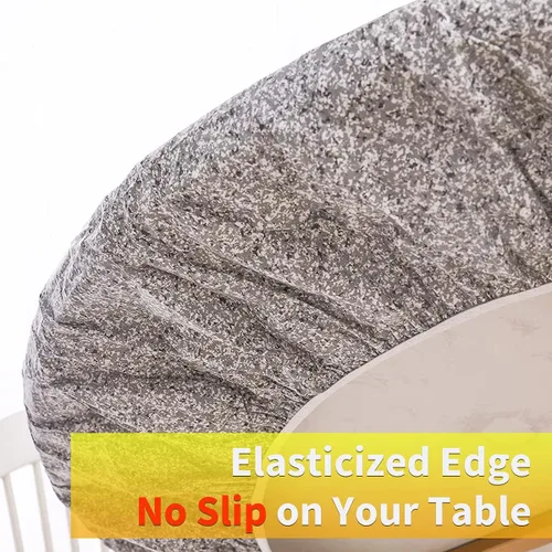 Vista 4 de Mantel redondo de vinilo de plástico ajustable con parte trasera de franela y borde elástico, protector de mesa impermeable para mesa de comedor