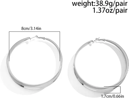 Vista 3 de Aretes de Aro Gruesos de Oro para Mujeres Exagerados Grandes Anchos Post Gruesos Aretes de Aro Minimalistas Pulidos 80MM Aretes de Declaración