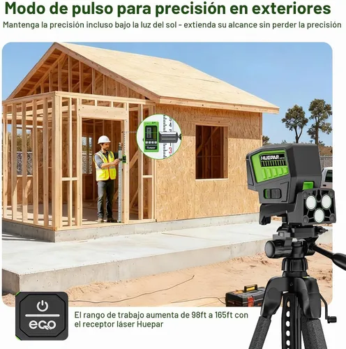 Vista 5 de Huepar Nivel Láser PL211G con 2 Puntos de Plomada - 2 Puntos de Plomada y 2 Líneas Cruzadas Herramienta de Nivel Láser de Alineación Modo Plus