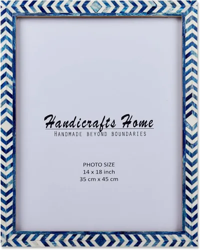 Vista 85 de Handicrafts Home Marco de fotos azul con incrustaciones de hueso de mosaico Azul-Indigo Mosaico