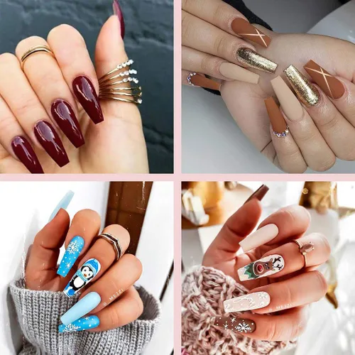 Vista 6 de Puntas de uñas postizas acrílicas francesas, 500 uñas postizas con forma de uñas postizas, 10 tamaños con estuche para salones de arte de uñas