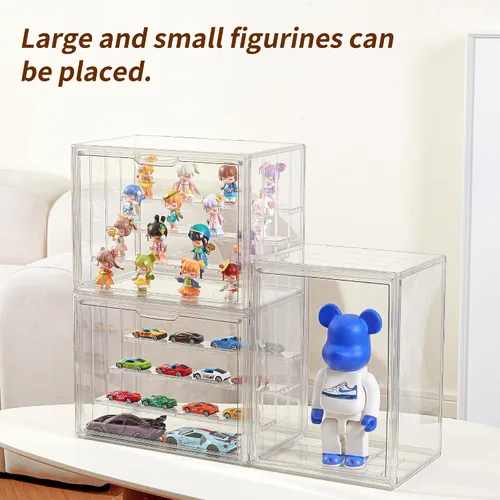 Vista 6 de Vitrina para coleccionables, vitrina de acrílico ajustable de 4 capas con puerta magnética, caja de exhibición apilable transparente para figuras, 1