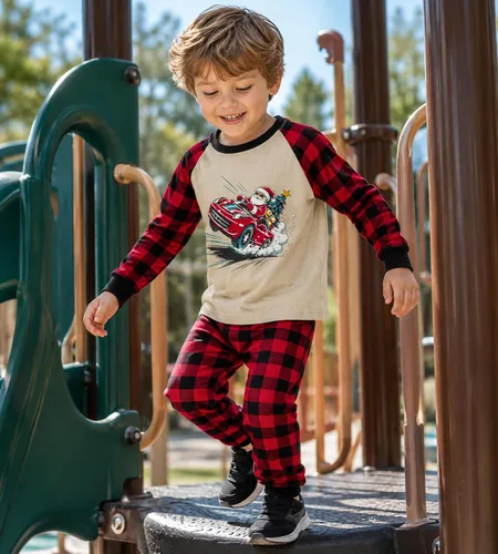 Vista 4 de HONGTEYA Conjunto de ropa de algodón de manga larga para niños y niñas 3-8T 1 coche de Navidad larga